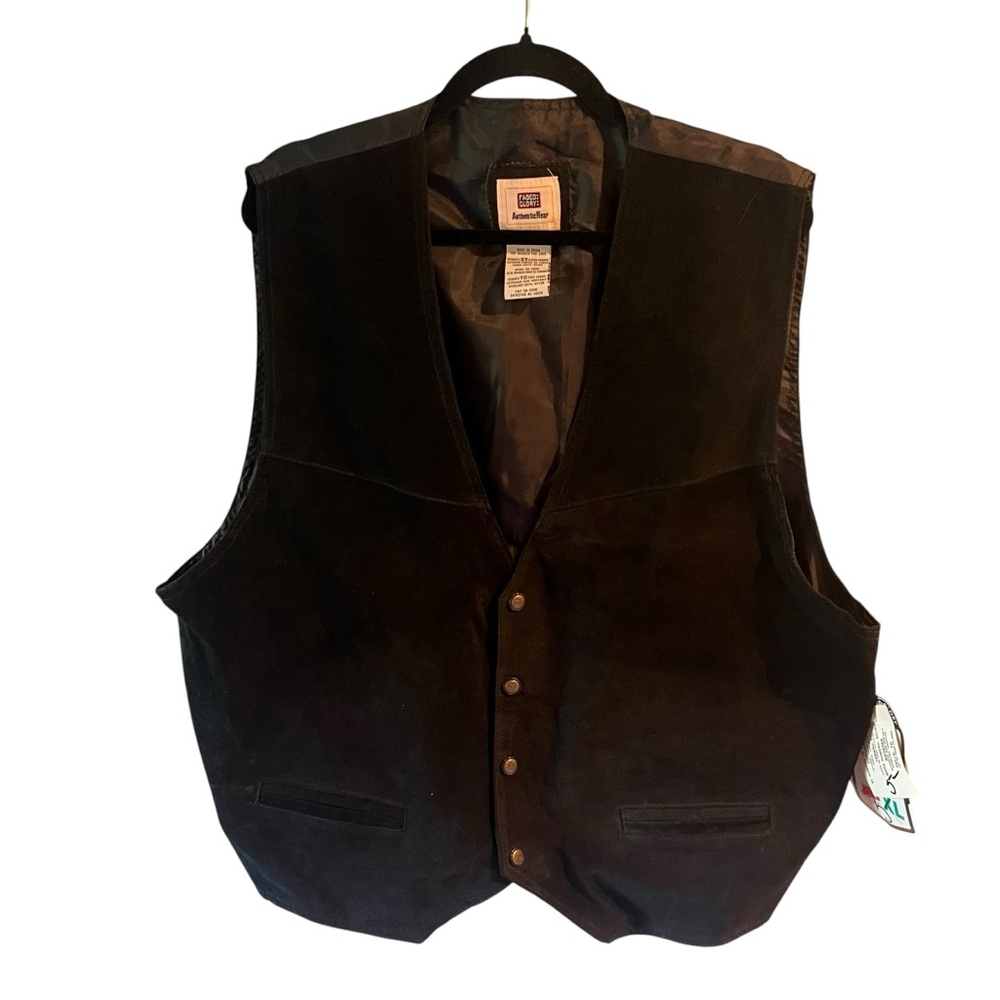 Faded Glory Mens XL Black Genuine Suede Leather Vest Vintage Western Cowboy